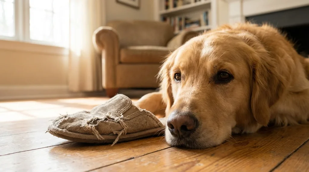 Golden retriever na podlodze