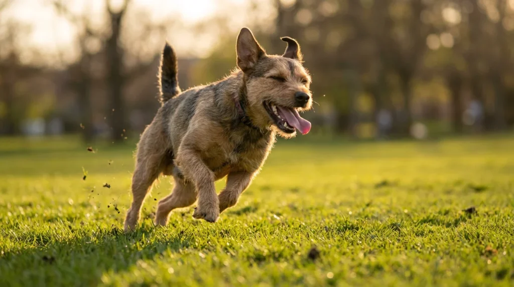 Pies biegnie po trawie