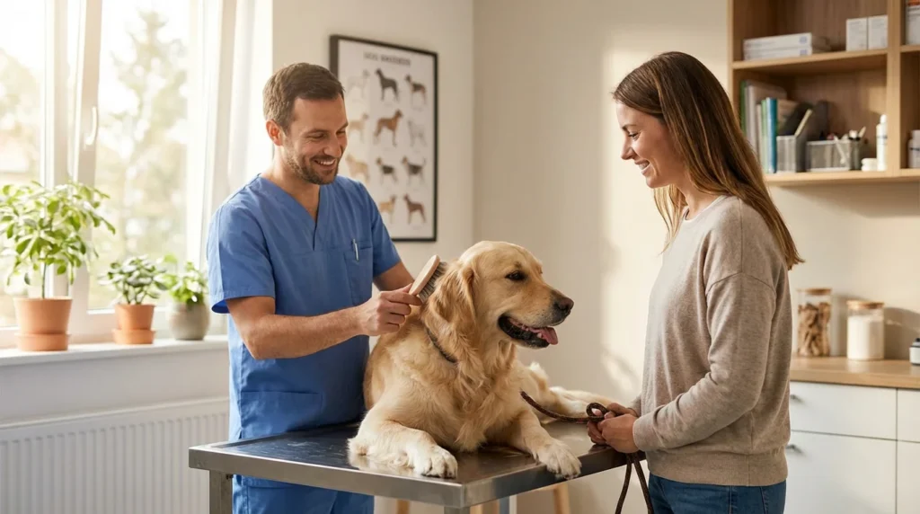 Szczotkowanie siersci golden retriever