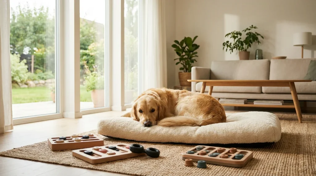 Zloty retriever na legowisku