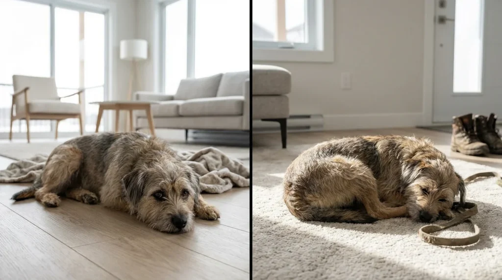 Zmeczony pies przed po spacerze